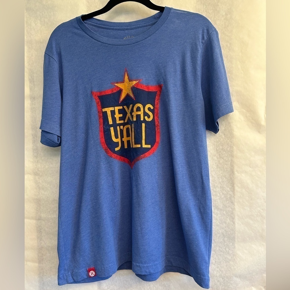 Texas Y’all T Shirt in Royal blue Unisex by Tumbleweed Sz- L. Q6
